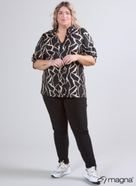 Puff Sleeve Shirt (B-2502-PR) U33001-Simple Lines Black-White