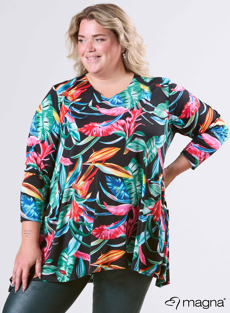 Tuniek Isabel (C-4051-PRINT) T68038-Big Leaves Green-Red.