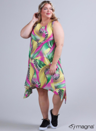 A-Shaped Sleeveless Split Dress (C-2323-PRINT) V11006-Pastel Waves Pink