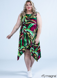 A-Shaped Sleeveless Split Dress (C-2323-PRINT) X37023-Colorful Zebra Green-Yellow-Pink