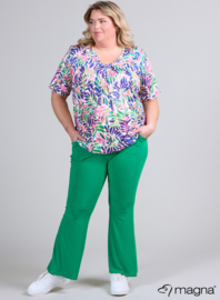 Flowy V-Neck Shirt (B-2103-PRINT) U06060-Leaves Blue-Green