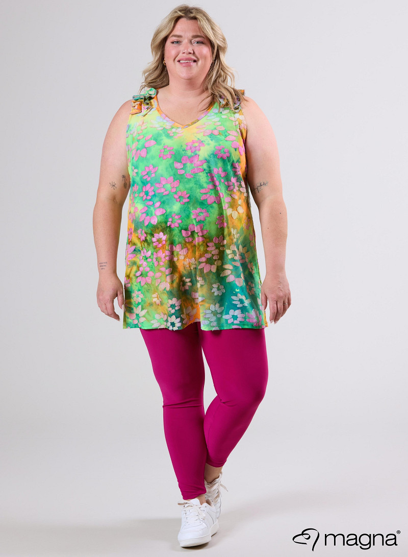 A-Line Sleeveless Frill Top-Tunic (C-2514-MSH) T76008-Daisy Design Orange-Pink-Lime