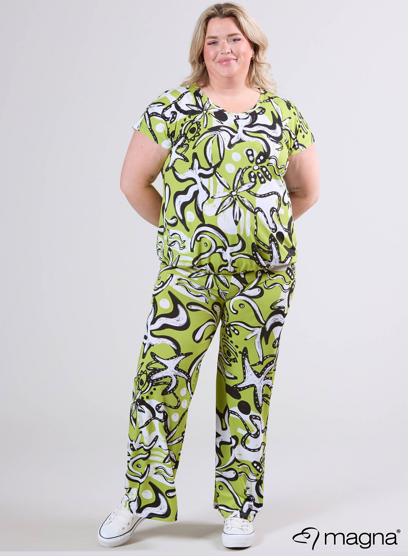 Simple Elastic Band Shirt (A-2502-PRINT) U24008-Groovy Lime