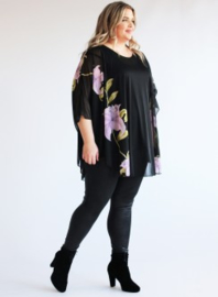 Poncho WINGS Chiffon Print Flower (M-0004-CH-FL) 003-Lila