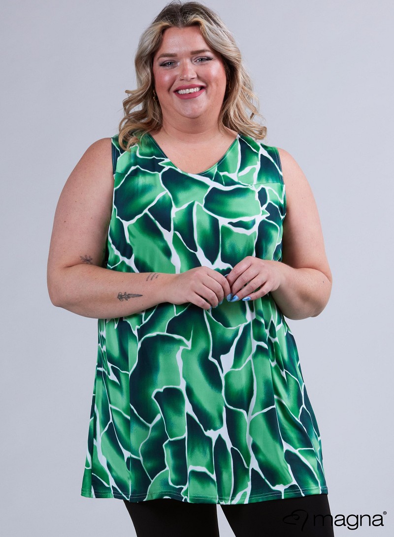 A-Line Sleeveless tunic/top (A-2302-PRINT) V12058-Soft Pebbles Green