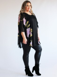 Poncho WINGS Chiffon Print Flower (M-0004-CH-FL) 003-Lila