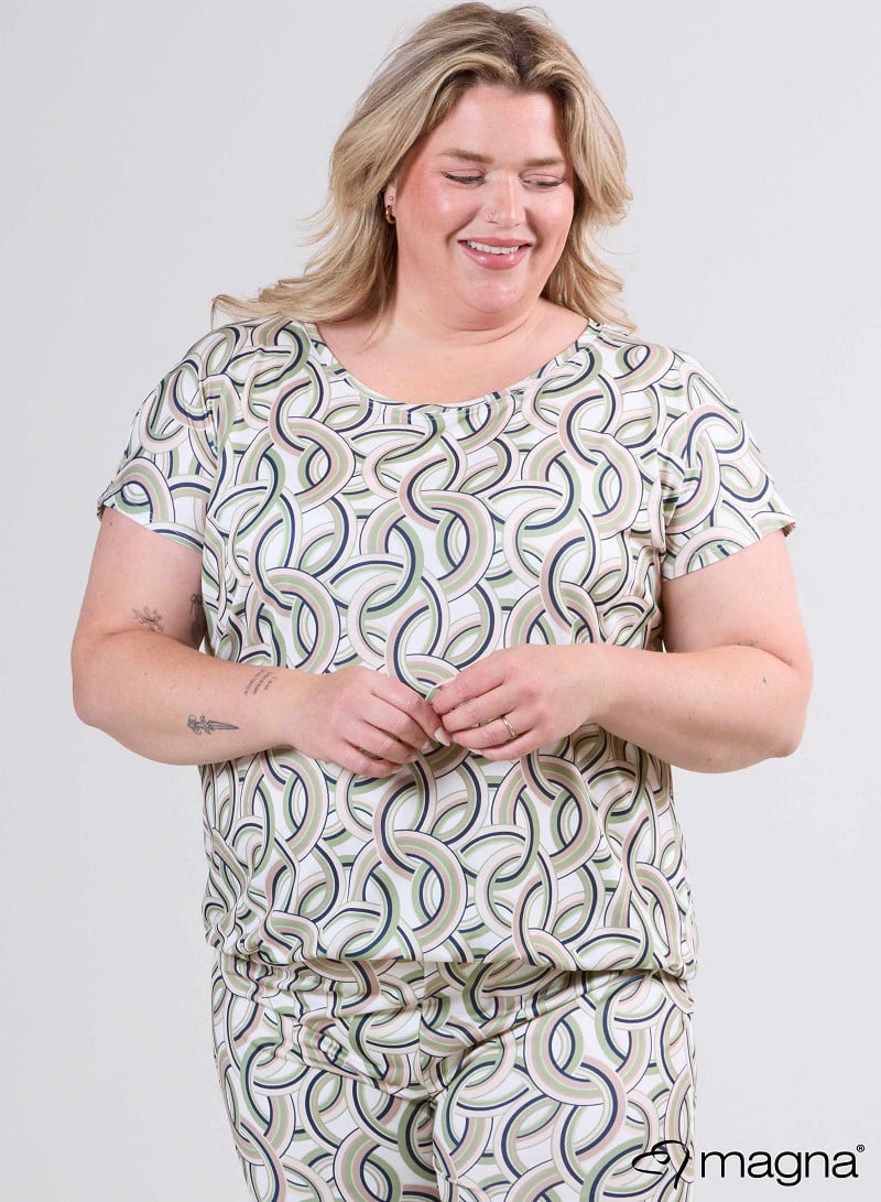 Simple Elastic Band Shirt (A-2502-PRINT) T74022-Rings Khaki-Sand