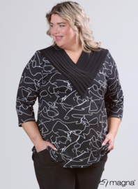 V-Pleated Shirt (B-2501-PRINT) U36001-Scribble BW