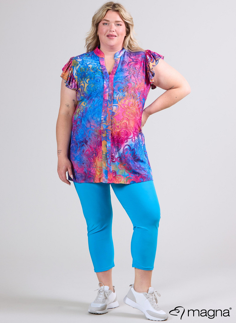 Sleeveless Frill Tunic (C-2305-MSH) T99006-Flower Pink-Blue