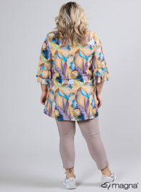 Flared Sleeves Relaxed Tunic (C-2503-PRINT) T42014-Elegant Whirl Sand-Blue