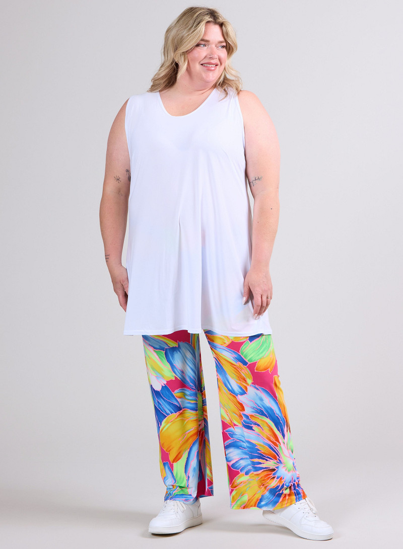 A-Line Sleeveless tunic/top (A-2302-SOLID) 002-White