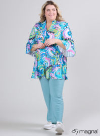 Flared Sleeves Relaxed Tunic (C-2503-PRINT) T39008-Flowing Canvas Lime-Pink