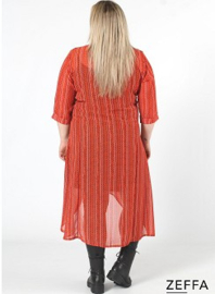 Chiffon Long Buttons-Up Tuniek-Jurk (ZF-DR-1004-PR) Y76019-Dot-Line Orange