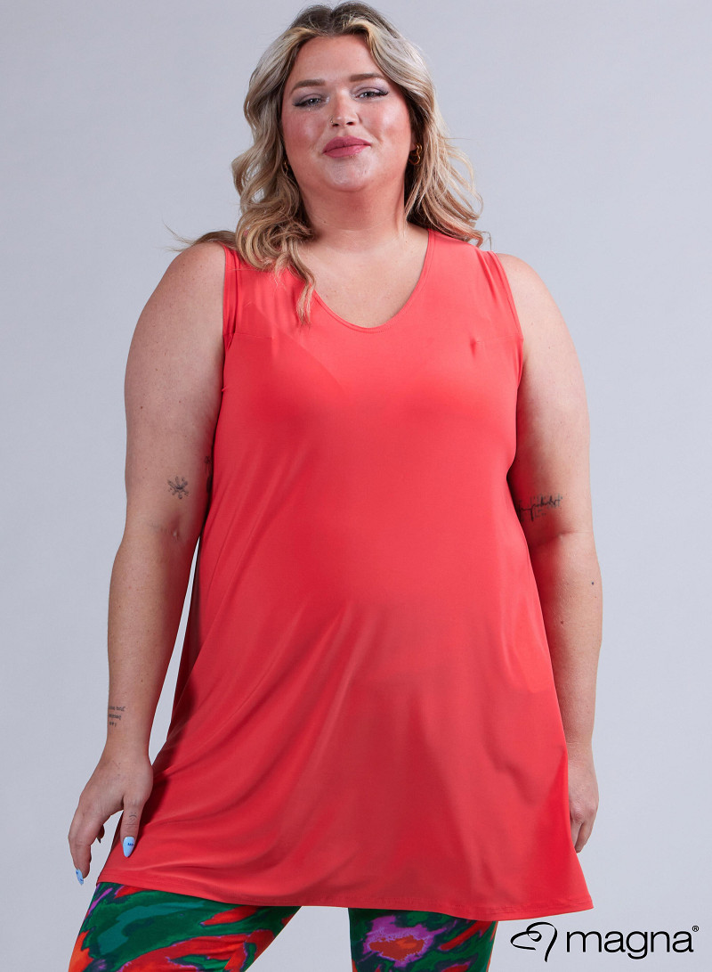 A-Line Sleeveless tunic/top (A-2302-SOLID) 066-Coral