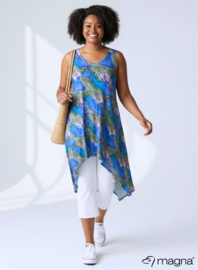 A-Shaped Sleeveless Split Dress (C-2323-PRINT) T34071-Swirl Green-Blue