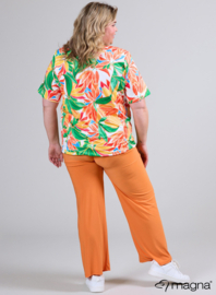 Flowy V-Neck Shirt (B-2103-PRINT) U11058-Jungle Green-Orange