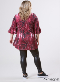 Flared Sleeves Relaxed Tunic (C-2503-PRINT) T70032-Pebble Waves Wine Red