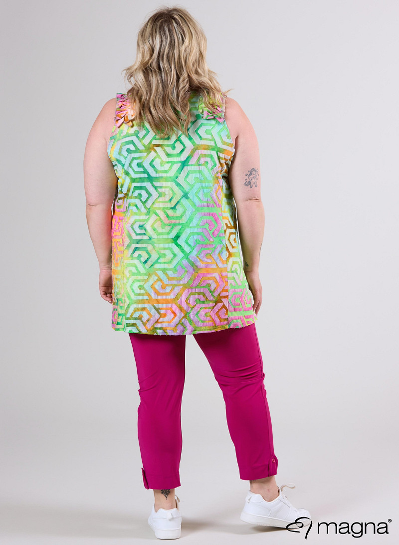 A-Line Sleeveless Frill Top-Tunic (C-2514-MSH) T77008-Maze Orange-Pink-Lime