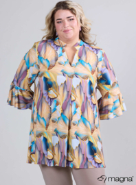 Flared Sleeves Relaxed Tunic (C-2503-PRINT) T42014-Elegant Whirl Sand-Blue