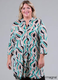 A-Line Long Pocket Tunic (C-2217-PR) U96038-Abstract Leaves Sand/Green