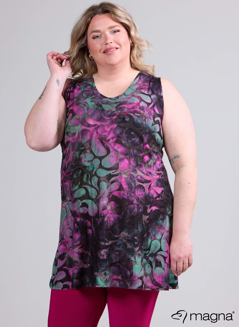 A-Line Sleeveless tunic/top (A-2302-MSH) T87056-Drop Shapes Magenta-Green