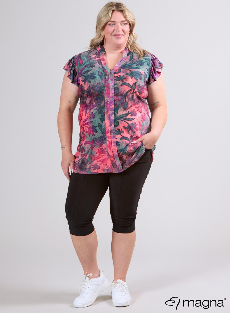Sleeveless Frill Tunic (C-2305-MSH) U51066-Fall Leaves Coral.