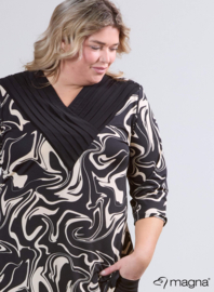 V-Pleated Shirt (B-2501-PRINT) U35014-Ocean Waves Black-Sand