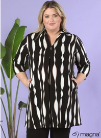 Tuniek met zakken (C-9003-LVIS-print) A41001-Wavey Black-White