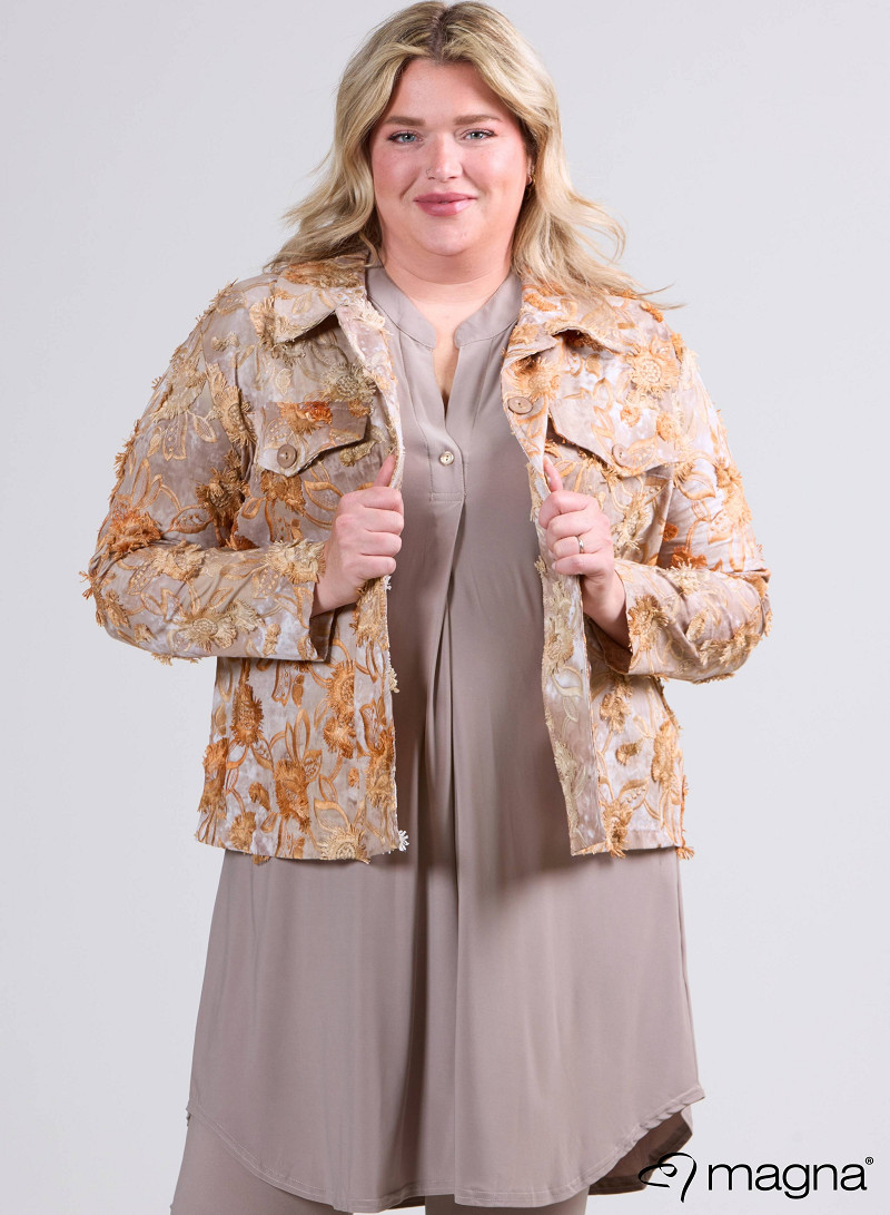 Jaquard Button Jacket (K-2402-COT1) T93014-Embroidery Flower Sand