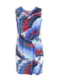 Crossed Detail Dress (C-9030-print) X05060-Animal Blue-Pink