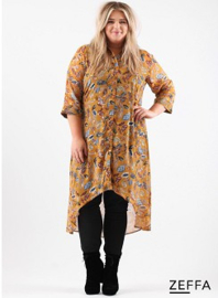 Chiffon Long Buttons-Up Tuniek-Jurk (ZF-DR-1004-PR) Z51078-Mix Feathers Yellow