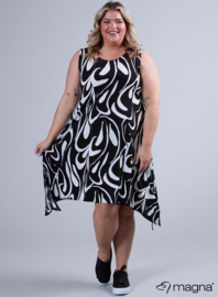 A-Shaped Sleeveless Split Dress (C-2323-PRINT) V71001-Swirl Black-White