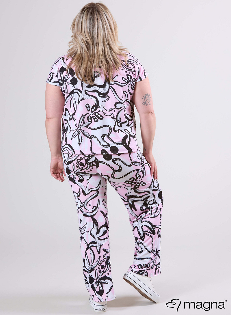 Simple Elastic Band Shirt (A-2502-PRINT) U24005-Groovy Pink