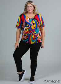 Flowy V-Neck Shirt (B-2103-PRINT) V-41060-Art Red-Blue