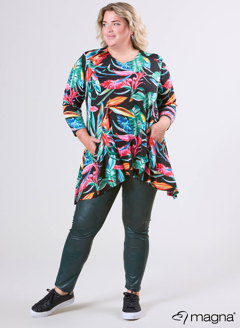 Tuniek Isabel (C-4051-PRINT) T68038-Big Leaves Green-Red.