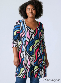A-Line Shaped Zipper Tunic (C-2606-PRINT) T30008-Bold Lines Waves Lime-Sky Blue