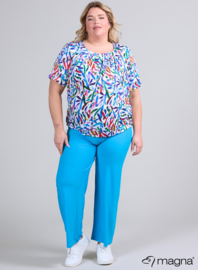 Short Sleeve Puffy Shirt (B-8018-PRINT) U08060-Mixed Lines Blue
