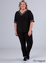 V-Neck Wide Trim Shirt (B-2422) V14001-3-Lines Black-Creme