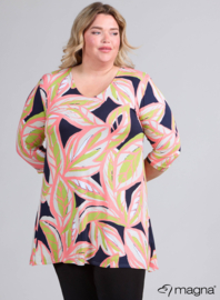 Lange basic shirt (B-6004-VP-MB) U22008-Art Leaves Lime-Coral