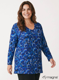 Long Sleeve A-Line Tunic (B-2401-PRINT) T48060-Dark Flower Royal Blue