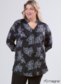 Button Tunic V-Shaped Neckline (C-2506-PR) U34001-Flower Sketch Black