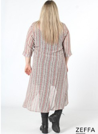 Chiffon Long Buttons-Up Tuniek-Jurk (ZF-DR-1004-PR) Y76014-Dot-Line Beige