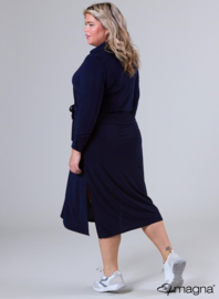 Long A-Line Stretchy Belt Dress (C-2212) - 017-Navy