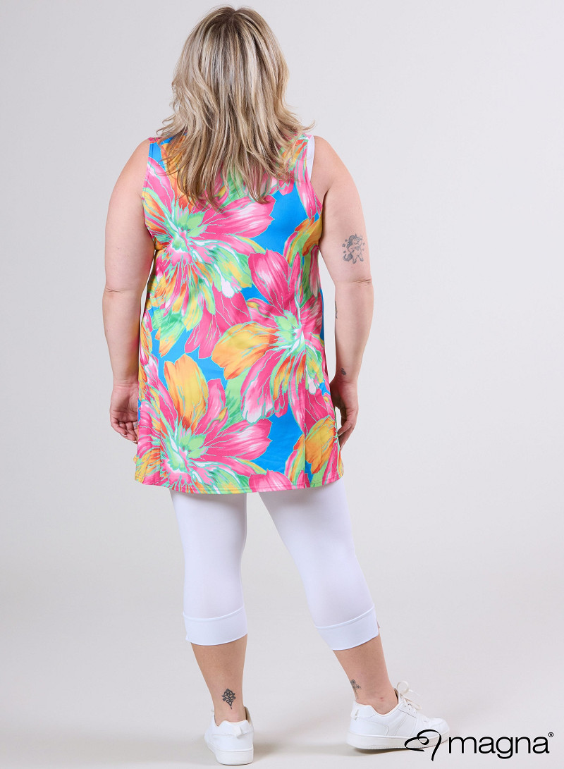 A-Line Sleeveless tunic/top (A-2302-PRINT) T75006-Neon Flower Pink-Green