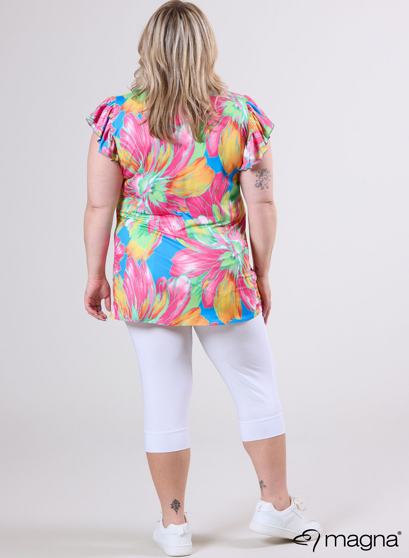Sleeveless Frill Tunic (C-2305-PR) T75006-Neon Flower Pink-Green