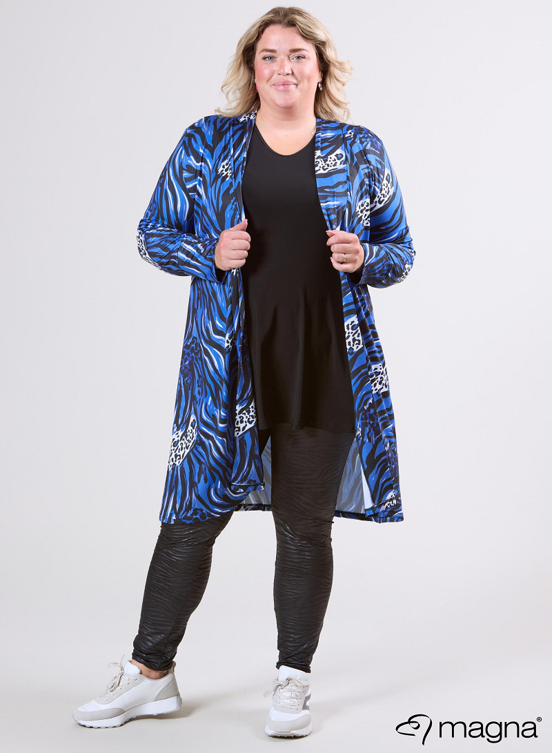 Open Front Loose Cardigan (N-2201-PRINT) T71060-Animal Waves Blue
