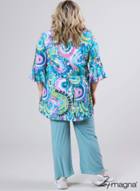 Flared Sleeves Relaxed Tunic (C-2503-PRINT) T39008-Flowing Canvas Lime-Pink