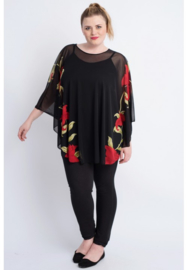 Poncho WINGS Chiffon Print Flower (M-0004-CHPR-FL) 015-Rood