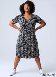 Long A-Line Dress (C-2203-PRINT) T33001-Feathers BW