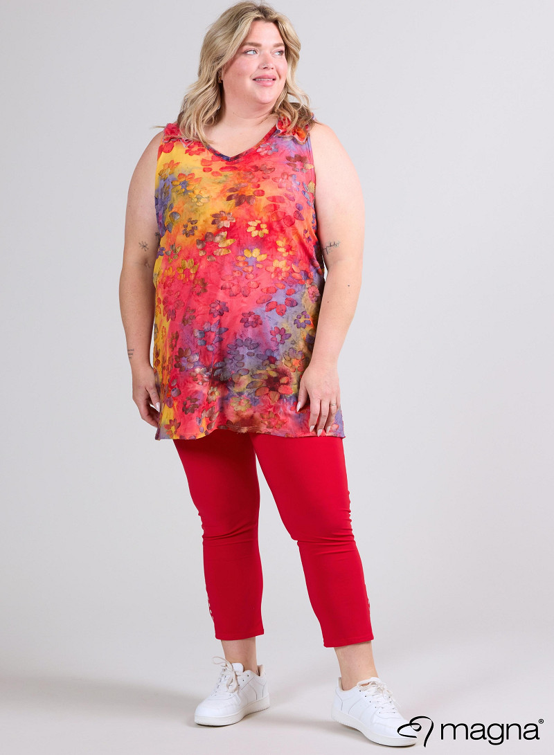 A-Line Sleeveless Frill Top-Tunic (C-2514-MSH) T76076-Daisy Design Red-Yellow